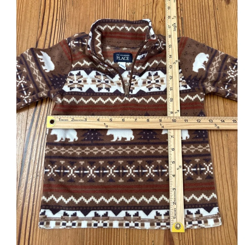The Children's Place Fleece Pullover Boys Brown Fair Isle Polar Bear SIZE 4T